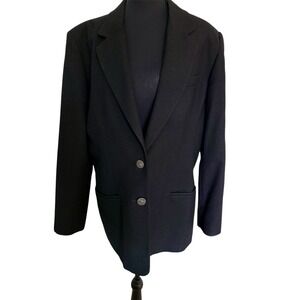 Talbots 100% Worsted Wool Black Blazer Sz 14 Petite Crest Buttons USA 90s VTG